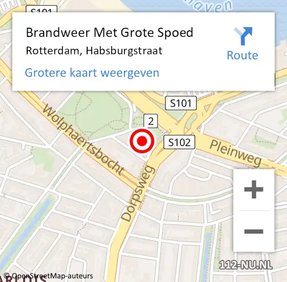 Locatie op kaart van de 112 melding: Brandweer Met Grote Spoed Naar Rotterdam, Habsburgstraat op 3 april 2022 22:12