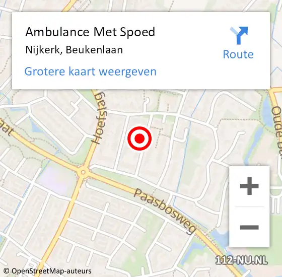 Locatie op kaart van de 112 melding: Ambulance Met Spoed Naar Nijkerk, Beukenlaan op 3 april 2022 22:36