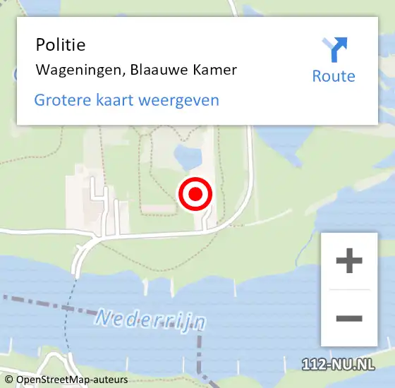 Locatie op kaart van de 112 melding: Politie Wageningen, Blaauwe Kamer op 3 april 2022 23:45