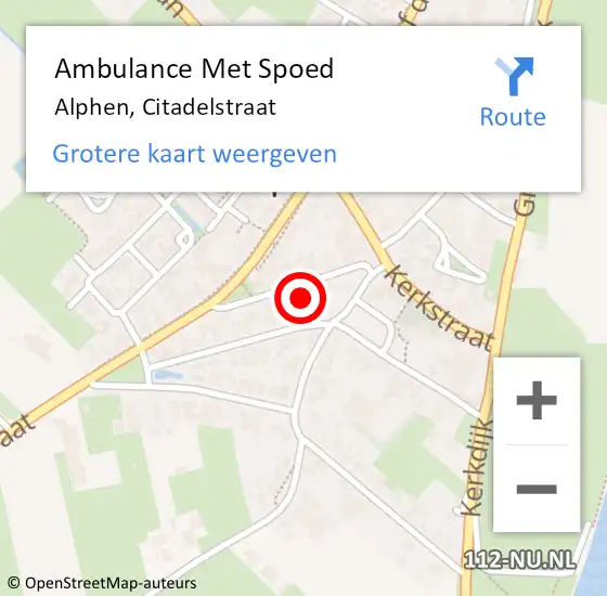 Locatie op kaart van de 112 melding: Ambulance Met Spoed Naar Alphen, Citadelstraat op 4 april 2022 00:03