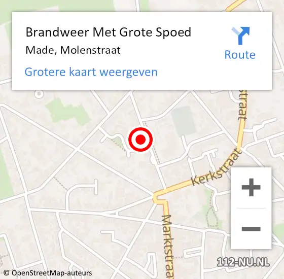 Locatie op kaart van de 112 melding: Brandweer Met Grote Spoed Naar Made, Molenstraat op 4 april 2022 01:12