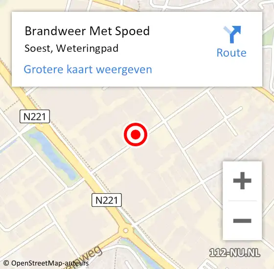 Locatie op kaart van de 112 melding: Brandweer Met Spoed Naar Soest, Weteringpad op 4 april 2022 01:14