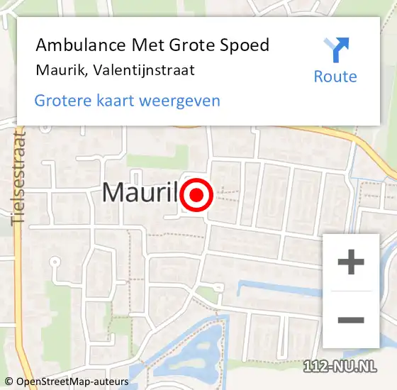 Locatie op kaart van de 112 melding: Ambulance Met Grote Spoed Naar Maurik, Valentijnstraat op 4 april 2022 01:15