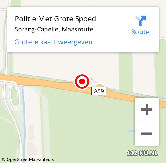 Locatie op kaart van de 112 melding: Politie Met Grote Spoed Naar Sprang-Capelle, Maasroute op 4 april 2022 01:59