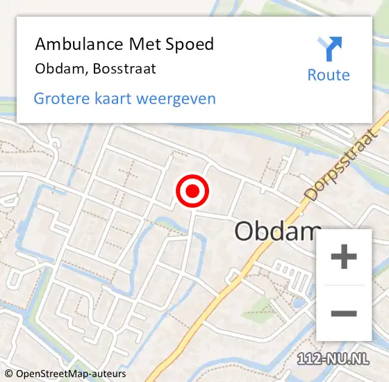 Locatie op kaart van de 112 melding: Ambulance Met Spoed Naar Obdam, Bosstraat op 4 april 2022 02:17
