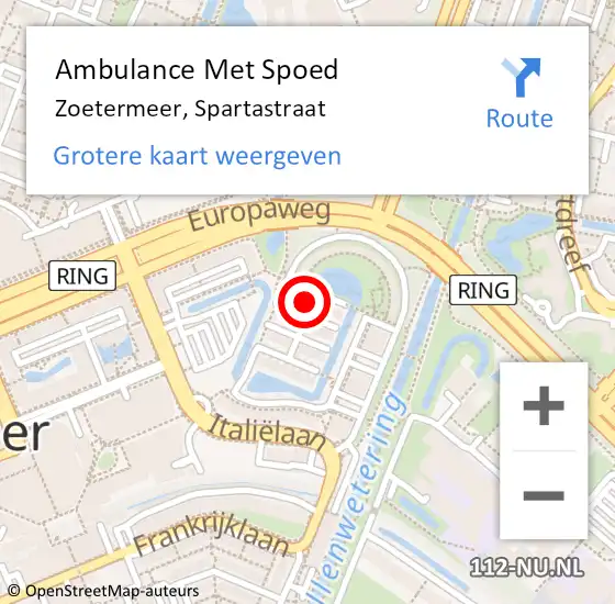 Locatie op kaart van de 112 melding: Ambulance Met Spoed Naar Zoetermeer, Spartastraat op 4 april 2022 03:23