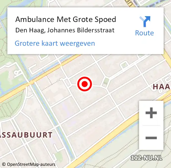 Locatie op kaart van de 112 melding: Ambulance Met Grote Spoed Naar Den Haag, Johannes Bildersstraat op 4 april 2022 03:26