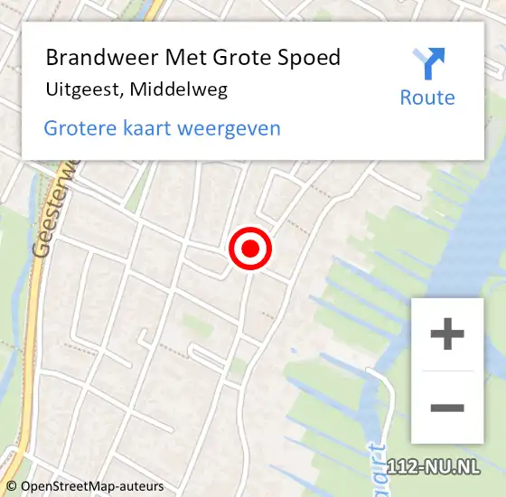 Locatie op kaart van de 112 melding: Brandweer Met Grote Spoed Naar Uitgeest, Middelweg op 4 april 2022 06:11