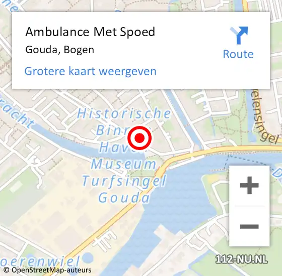 Locatie op kaart van de 112 melding: Ambulance Met Spoed Naar Gouda, Bogen op 4 april 2022 06:23