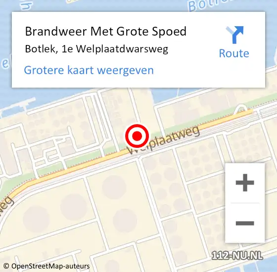 Locatie op kaart van de 112 melding: Brandweer Met Grote Spoed Naar Botlek, 1e Welplaatdwarsweg op 4 april 2022 06:38