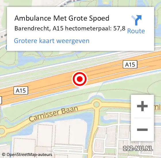 Locatie op kaart van de 112 melding: Ambulance Met Grote Spoed Naar Barendrecht, A15 hectometerpaal: 57,8 op 4 april 2022 06:41