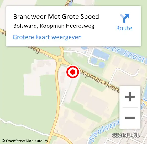 Locatie op kaart van de 112 melding: Brandweer Met Grote Spoed Naar Bolsward, Koopman Heeresweg op 4 april 2022 06:43