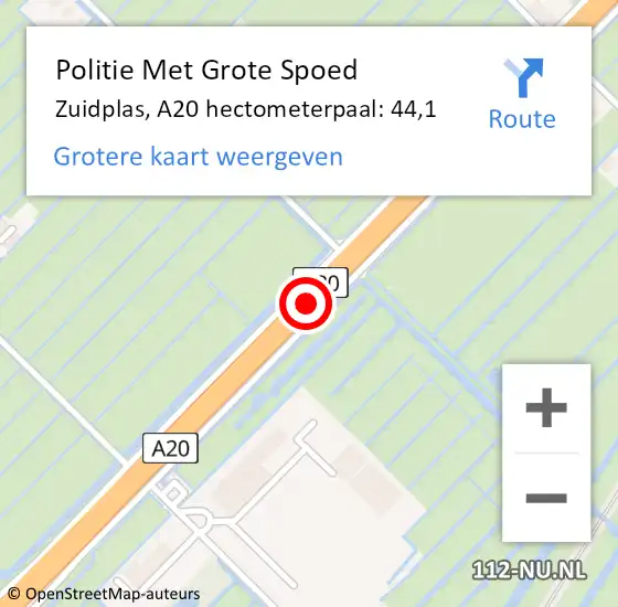 Locatie op kaart van de 112 melding: Politie Met Grote Spoed Naar Zuidplas, A20 hectometerpaal: 44,1 op 4 april 2022 06:51