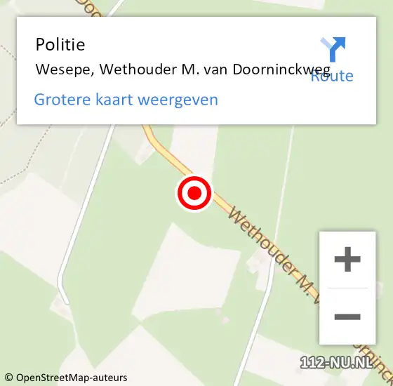Locatie op kaart van de 112 melding: Politie Wesepe, Wethouder M. van Doorninckweg op 4 april 2022 06:54