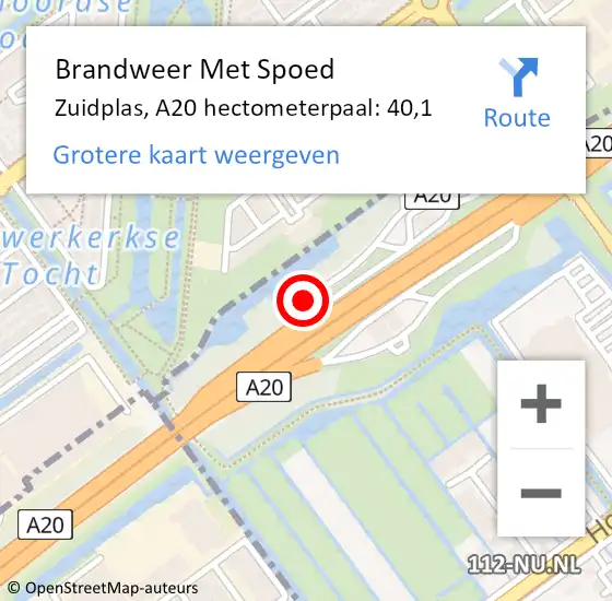 Locatie op kaart van de 112 melding: Brandweer Met Spoed Naar Zuidplas, A20 hectometerpaal: 40,1 op 4 april 2022 06:58