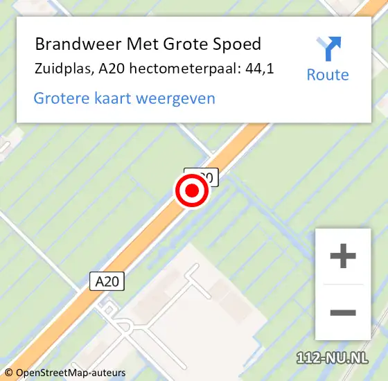 Locatie op kaart van de 112 melding: Brandweer Met Grote Spoed Naar Zuidplas, A20 hectometerpaal: 44,1 op 4 april 2022 06:58