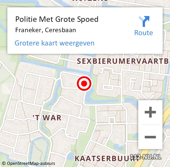 Locatie op kaart van de 112 melding: Politie Met Grote Spoed Naar Franeker, Ceresbaan op 4 april 2022 08:04