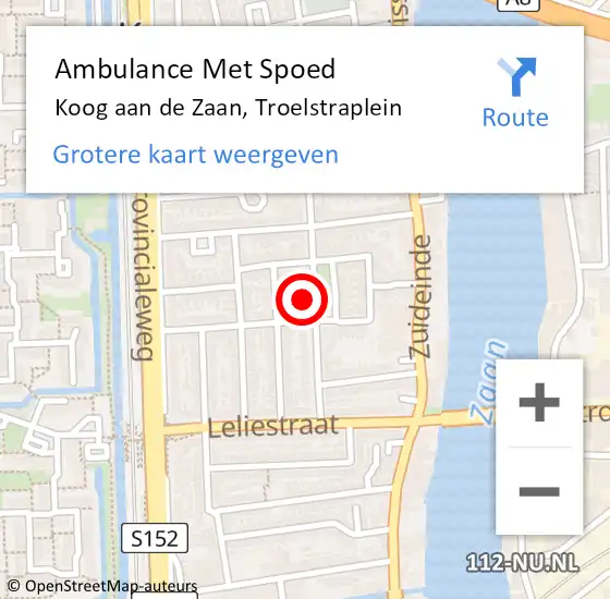 Locatie op kaart van de 112 melding: Ambulance Met Spoed Naar Koog aan de Zaan, Troelstraplein op 4 april 2022 08:47