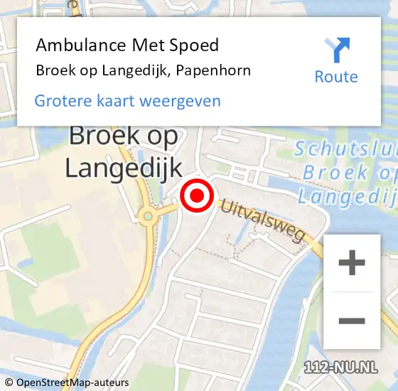 Locatie op kaart van de 112 melding: Ambulance Met Spoed Naar Broek op Langedijk, Papenhorn op 4 april 2022 08:49