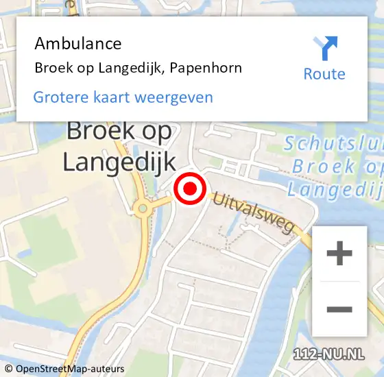 Locatie op kaart van de 112 melding: Ambulance Broek op Langedijk, Papenhorn op 4 april 2022 08:50