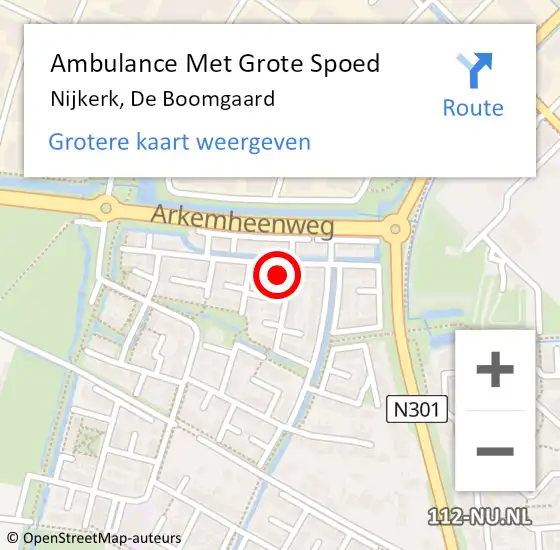 Locatie op kaart van de 112 melding: Ambulance Met Grote Spoed Naar Nijkerk, De Boomgaard op 4 april 2022 08:55