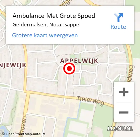 Locatie op kaart van de 112 melding: Ambulance Met Grote Spoed Naar Geldermalsen, Notarisappel op 4 april 2022 09:01