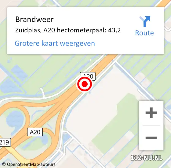 Locatie op kaart van de 112 melding: Brandweer Zuidplas, A20 hectometerpaal: 43,2 op 4 april 2022 09:01