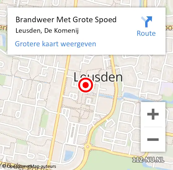 Locatie op kaart van de 112 melding: Brandweer Met Grote Spoed Naar Leusden, De Komenij op 4 april 2022 09:15