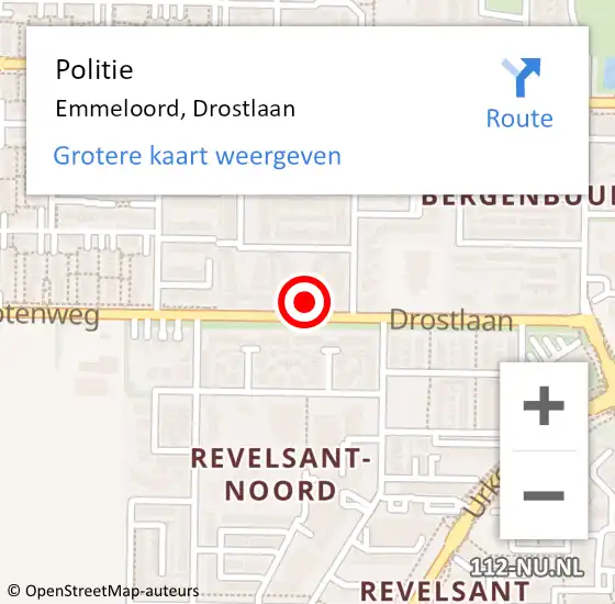 Locatie op kaart van de 112 melding: Politie Emmeloord, Drostlaan op 4 april 2022 09:21