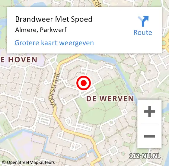 Locatie op kaart van de 112 melding: Brandweer Met Spoed Naar Almere, Parkwerf op 4 april 2022 10:14