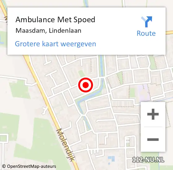 Locatie op kaart van de 112 melding: Ambulance Met Spoed Naar Maasdam, Lindenlaan op 4 april 2022 10:40