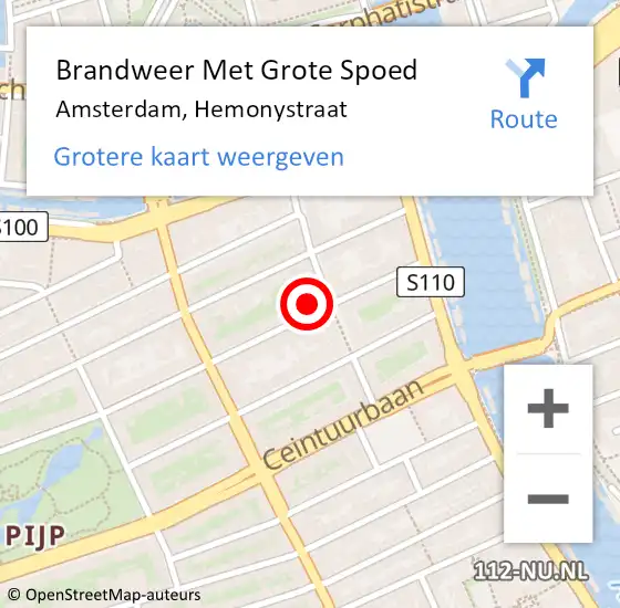 Locatie op kaart van de 112 melding: Brandweer Met Grote Spoed Naar Amsterdam, Hemonystraat op 4 april 2022 10:42