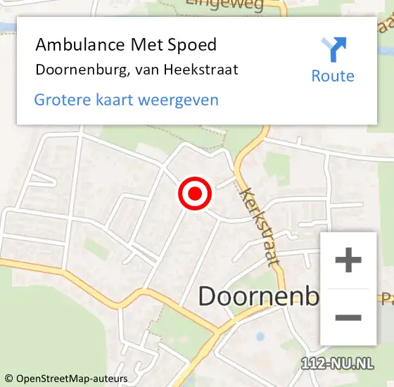 Locatie op kaart van de 112 melding: Ambulance Met Spoed Naar Doornenburg, van Heekstraat op 4 april 2022 10:51