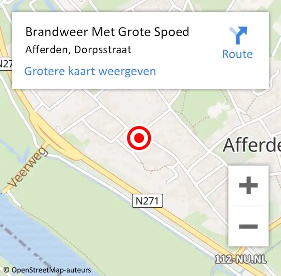 Locatie op kaart van de 112 melding: Brandweer Met Grote Spoed Naar Afferden, Dorpsstraat op 4 april 2022 11:03