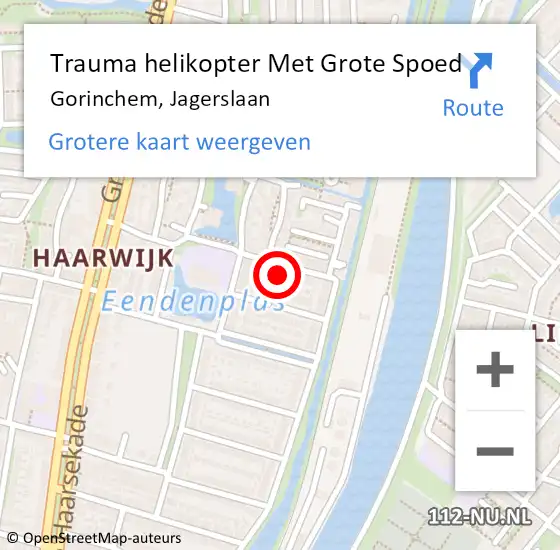 Locatie op kaart van de 112 melding: Trauma helikopter Met Grote Spoed Naar Gorinchem, Jagerslaan op 4 april 2022 11:16