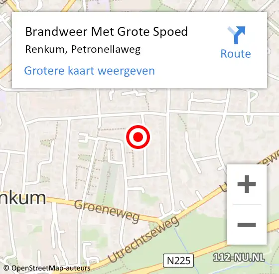 Locatie op kaart van de 112 melding: Brandweer Met Grote Spoed Naar Renkum, Petronellaweg op 4 april 2022 11:55