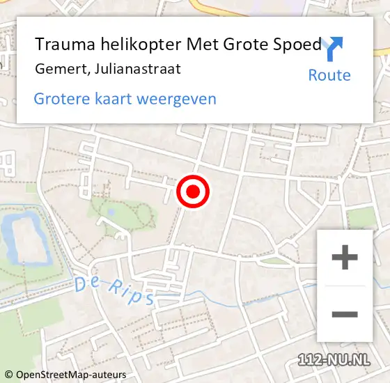 Locatie op kaart van de 112 melding: Trauma helikopter Met Grote Spoed Naar Gemert, Julianastraat op 4 april 2022 12:13