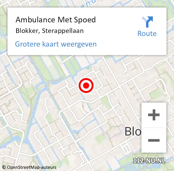 Locatie op kaart van de 112 melding: Ambulance Met Spoed Naar Blokker, Sterappellaan op 4 april 2022 12:22