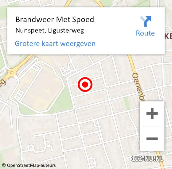 Locatie op kaart van de 112 melding: Brandweer Met Spoed Naar Nunspeet, Ligusterweg op 4 april 2022 12:51