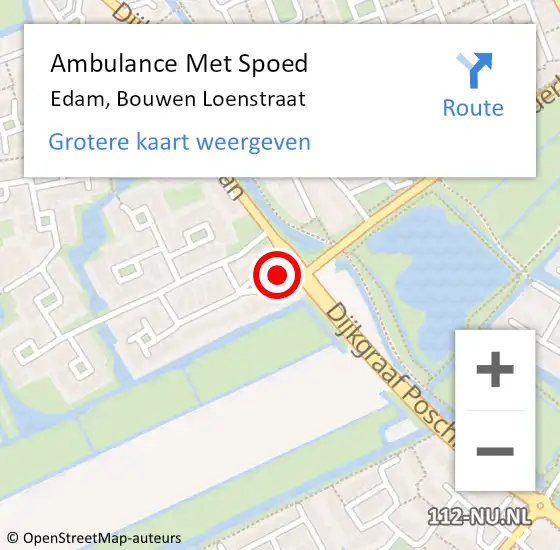 Locatie op kaart van de 112 melding: Ambulance Met Spoed Naar Edam, Bouwen Loenstraat op 4 april 2022 13:06