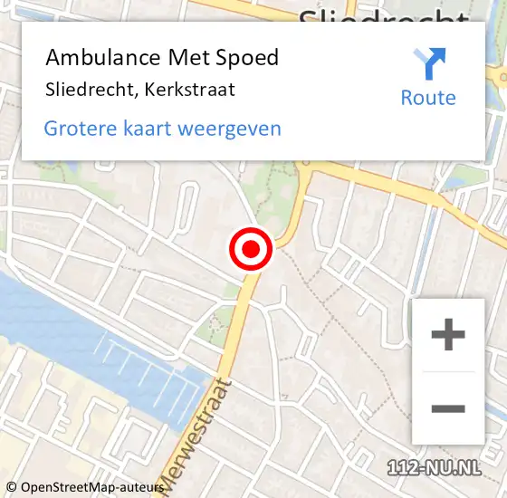 Locatie op kaart van de 112 melding: Ambulance Met Spoed Naar Sliedrecht, Kerkstraat op 4 april 2022 13:09