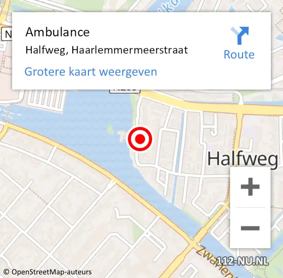 Locatie op kaart van de 112 melding: Ambulance Halfweg, Haarlemmermeerstraat op 4 april 2022 13:17