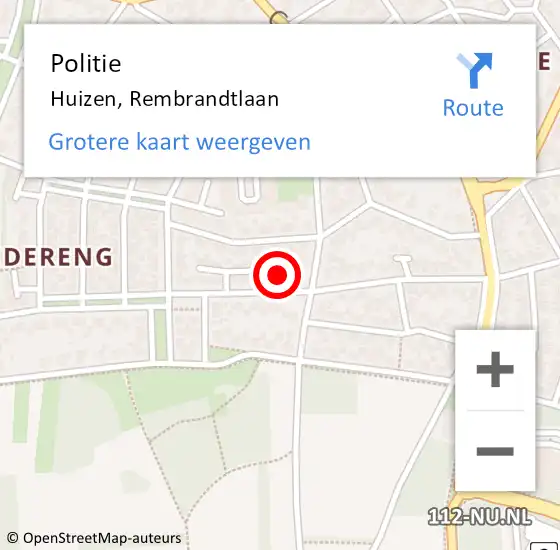 Locatie op kaart van de 112 melding: Politie Huizen, Rembrandtlaan op 4 april 2022 13:30