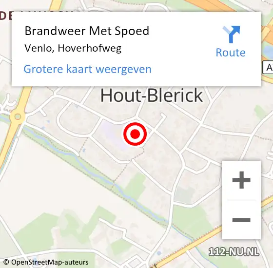 Locatie op kaart van de 112 melding: Brandweer Met Spoed Naar Venlo, Hoverhofweg op 4 april 2022 13:35