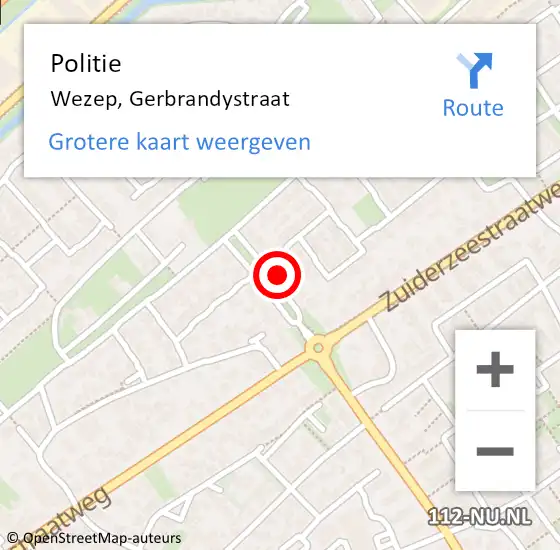 Locatie op kaart van de 112 melding: Politie Wezep, Gerbrandystraat op 4 april 2022 13:58