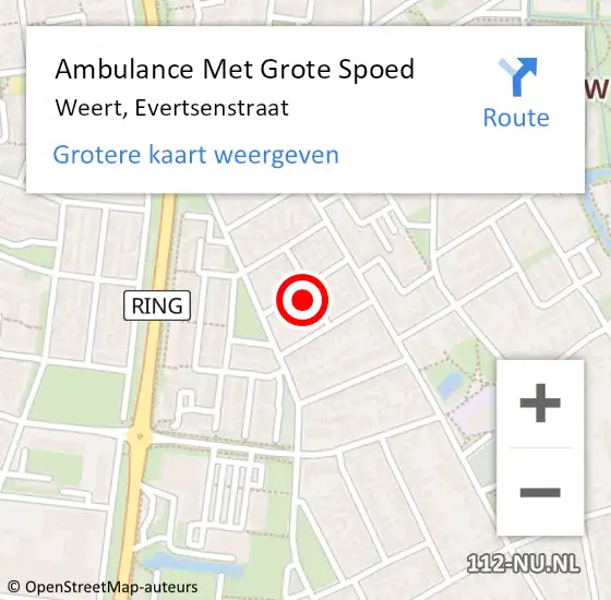 Locatie op kaart van de 112 melding: Ambulance Met Grote Spoed Naar Weert, Evertsenstraat op 4 april 2022 14:07