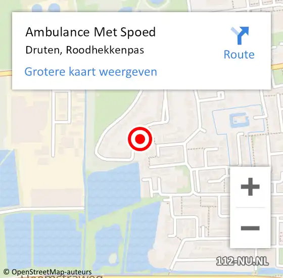 Locatie op kaart van de 112 melding: Ambulance Met Spoed Naar Druten, Roodhekkenpas op 4 april 2022 14:22