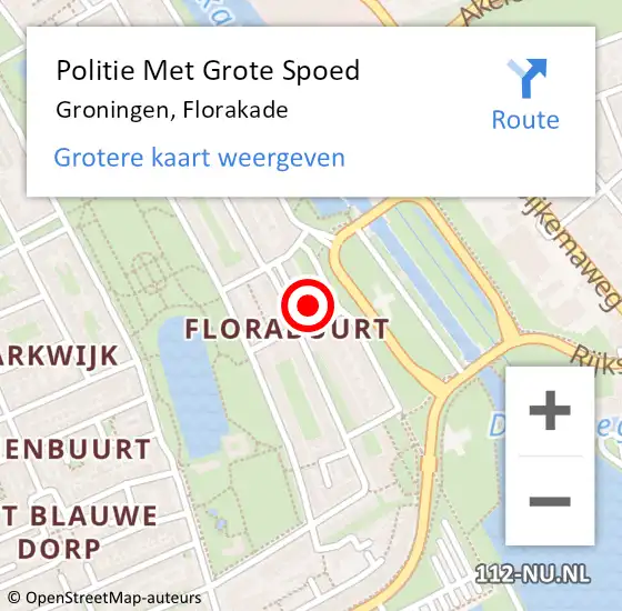 Locatie op kaart van de 112 melding: Politie Met Grote Spoed Naar Groningen, Florakade op 4 april 2022 14:25