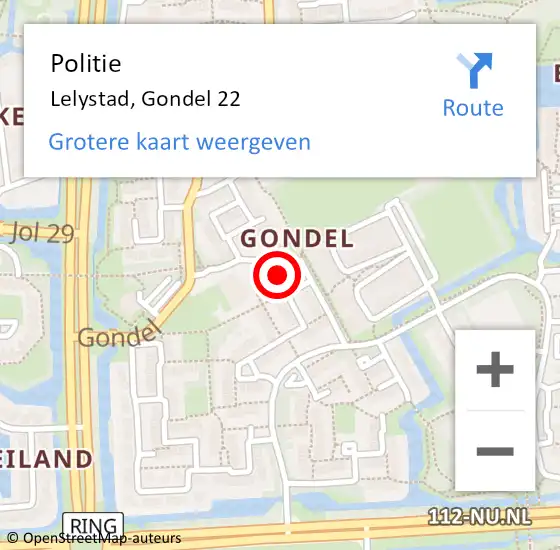 Locatie op kaart van de 112 melding: Politie Lelystad, Gondel 22 op 4 april 2022 15:20