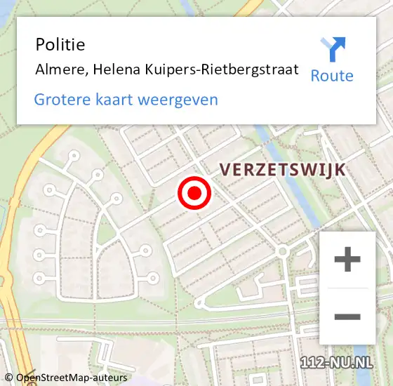 Locatie op kaart van de 112 melding: Politie Almere, Helena Kuipers-Rietbergstraat op 4 april 2022 15:28